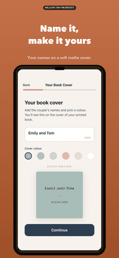 Name it and choose your cover colour